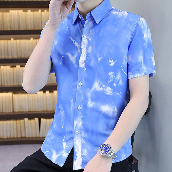 Цветна мъжка риза с копчета и къси ръкави