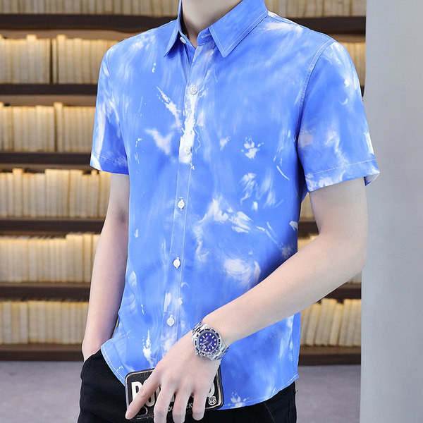 Цветна мъжка риза с копчета и къси ръкави