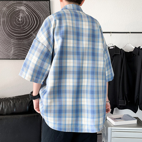 Ежедневна карирана риза за мъже с джоб и 3/4 ръкав