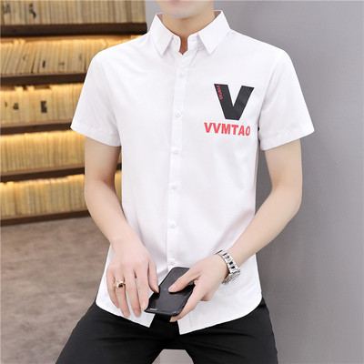 Мъжка стилна риза с апликация и къси ръкави