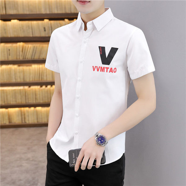 Мъжка стилна риза с апликация и къси ръкави