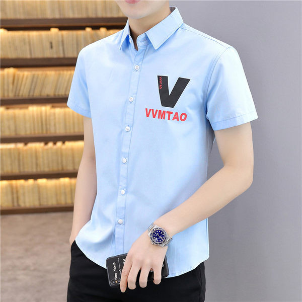 Мъжка стилна риза с апликация и къси ръкави