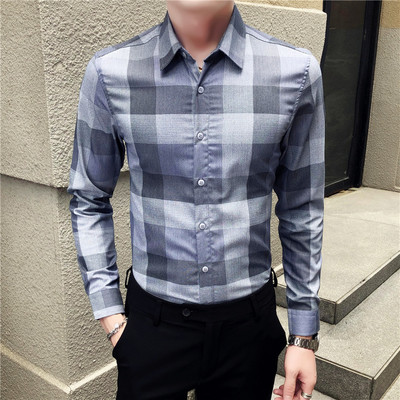 Карирана мъжка риза Slim модел с дълъг ръкав