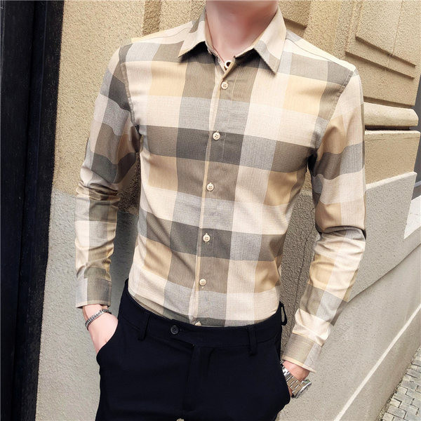 Карирана мъжка риза Slim модел с дълъг ръкав