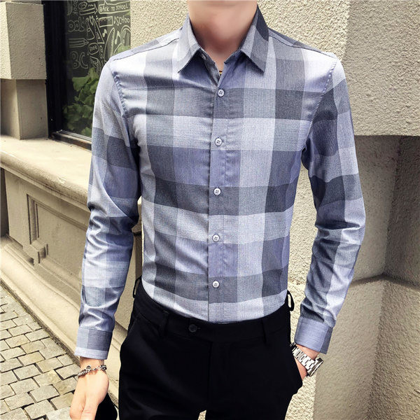 Карирана мъжка риза Slim модел с дълъг ръкав