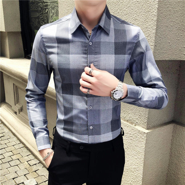 Карирана мъжка риза Slim модел с дълъг ръкав
