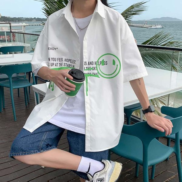 Модерна лятна риза с надписи и цветна щампа