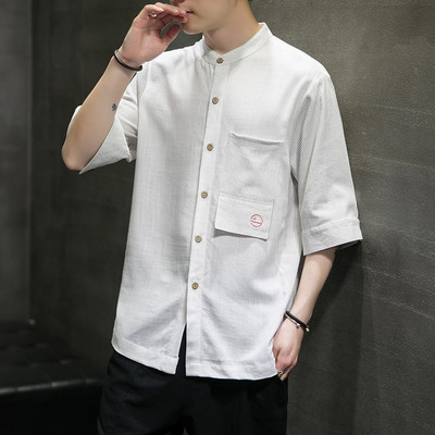 Ανδρικό πουκάμισο απλό μοντέλο με τσέπη και χαμηλό γιακά