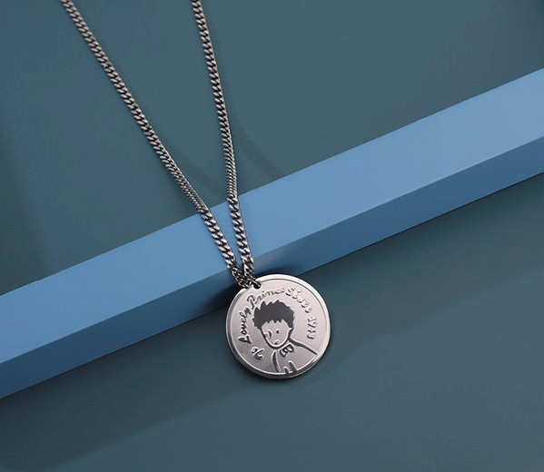 Стоманена модерна мъжка верижка с кръгла висулка