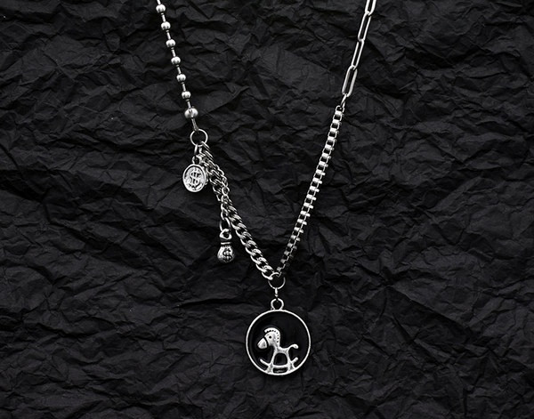 Модерна мъжка стоманена верижка с кръгла висулка