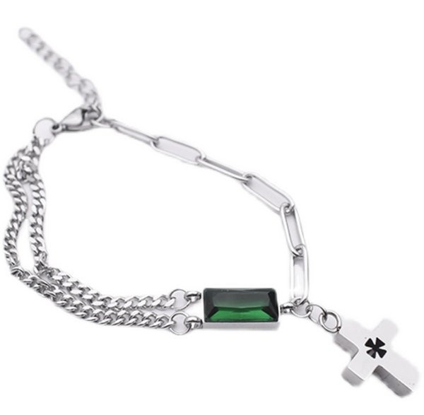 Стилна мъжка гривна с декоративен камък и висулка кръст