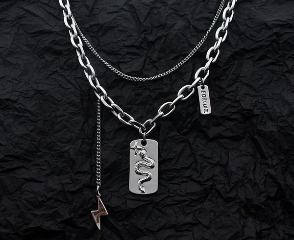 Moderan dvoslojni čelični muški lančić s privjescima