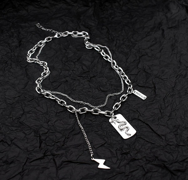 Moderan dvoslojni čelični muški lančić s privjescima