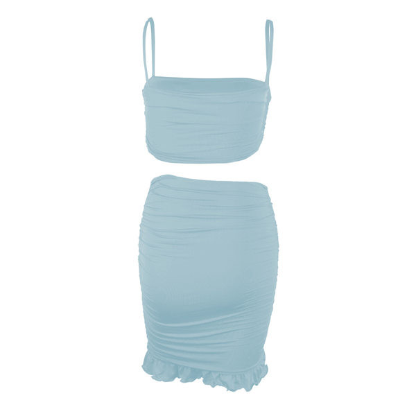 Ljetni komplet primjeren za plažu iz dva dijela - kratka majica bez rukava i suknja na lokne