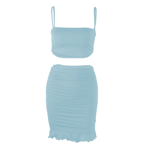 Ljetni komplet primjeren za plažu iz dva dijela - kratka majica bez rukava i suknja na lokne