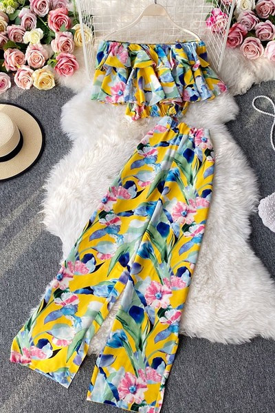 Šareni ženski komplet poprsja i dugih hlača