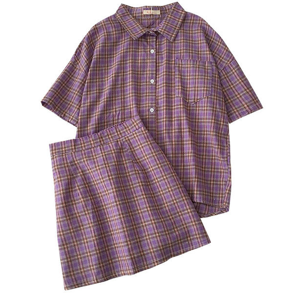 Karirani ženski komplet s gumbima