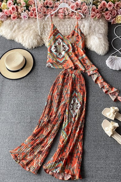 Šareni ženski komplet iz dva dijela sa dugim hlačama