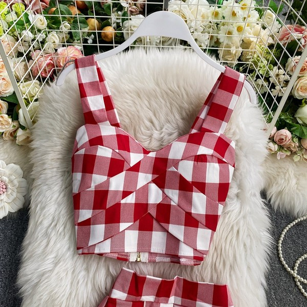 Karirani ženski komplet dvodijelni u dvije boje