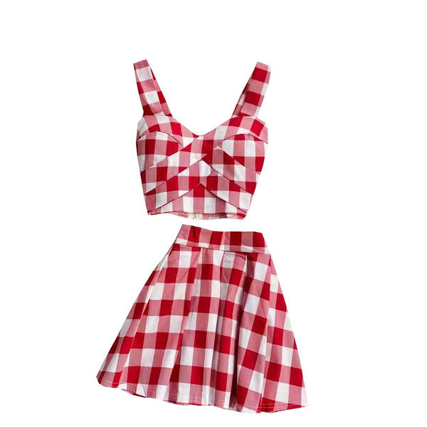 Karirani ženski komplet dvodijelni u dvije boje