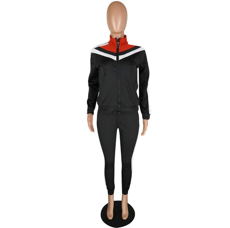 Нов модел спортен дамски екип от две части в син, черен и червен цвят