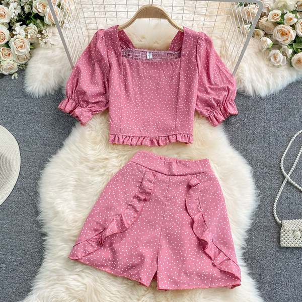 Stilīgs sieviešu vasaras komplekts no divām daļām punktos