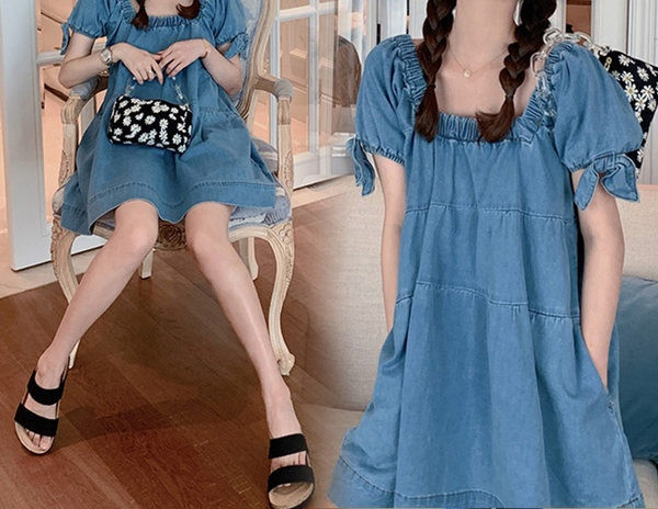 Moderna ženska traper haljina za trudnice