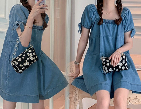 Moderna ženska traper haljina za trudnice