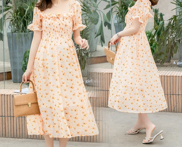 Elegantna ženska haljina s cvjetnim uzorkom za trudnice