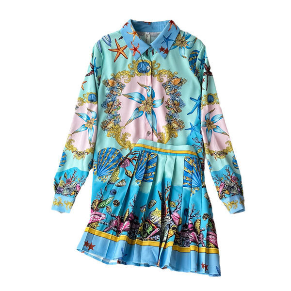 Ženski komplet s cvjetnim uzorkom i klasičnim ovratnikom