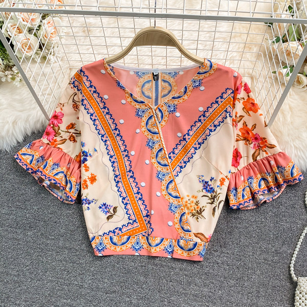 Ženski ljetni komplet s elastičnim strukom i cvjetnim uzorkom