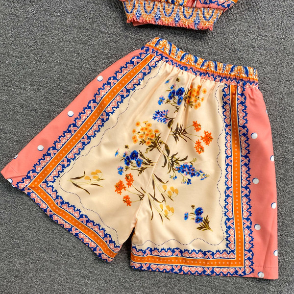 Ženski ljetni komplet s elastičnim strukom i cvjetnim uzorkom