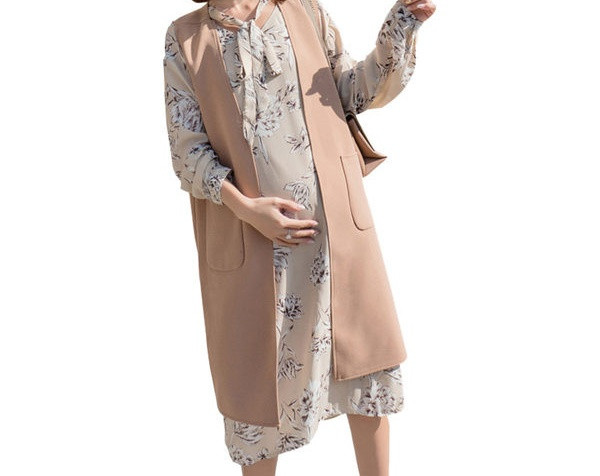 Moderan ženski komplet haljina i prsluk - za trudnice