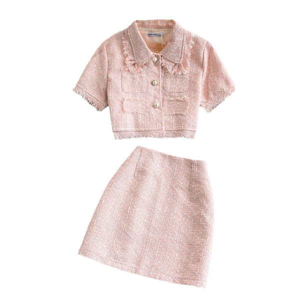 Ženski komplet iz dva dela je roze i plave boje