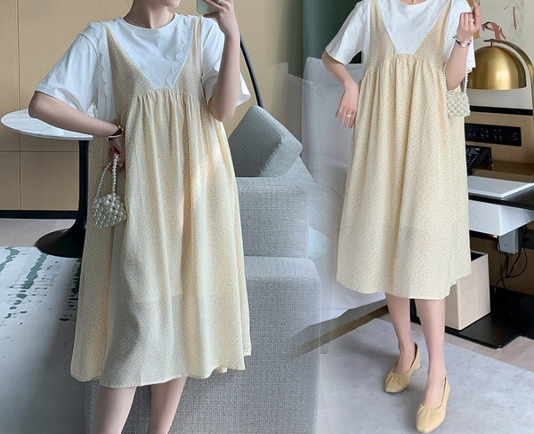 Moderna ženska haljina širokog jednobojnog modela za trudnice