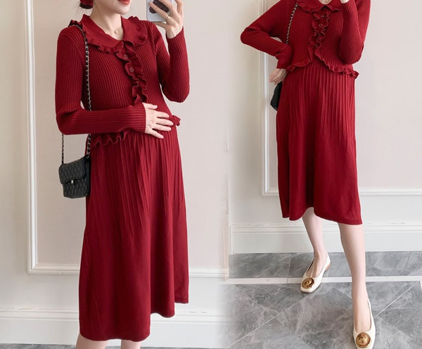 Elegantna ženska haljina s dugim rukavima za trudnice