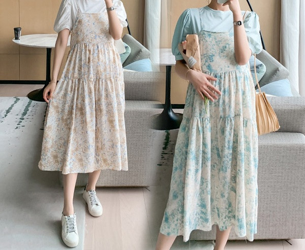 Moderan ženski komplet za trudnice od haljine i bluze