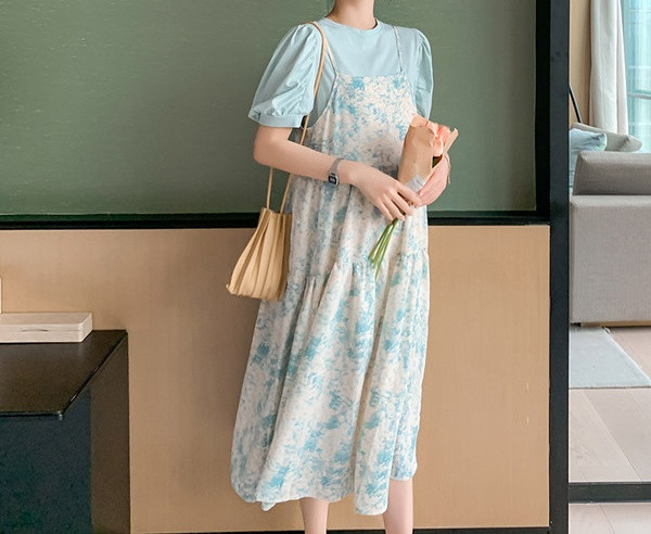 Moderan ženski komplet za trudnice od haljine i bluze