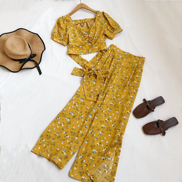 Ženski komplet dvodijelne bluze s V izrezom i hlača