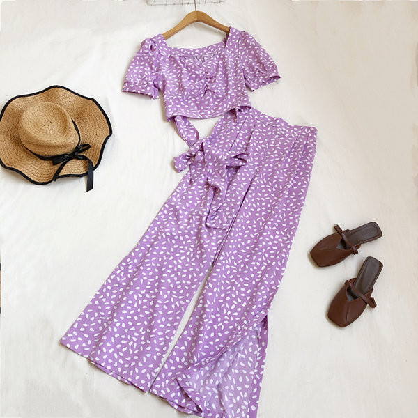 Ženski komplet dvodijelne bluze s V izrezom i hlača