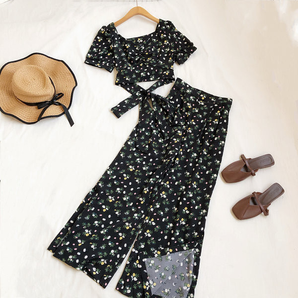 Ženski komplet dvodijelne bluze s V izrezom i hlača