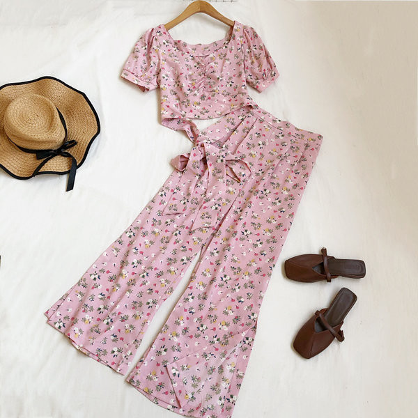 Ženski komplet dvodijelne bluze s V izrezom i hlača