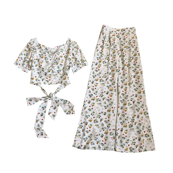 Ženski komplet dvodijelne bluze s V izrezom i hlača