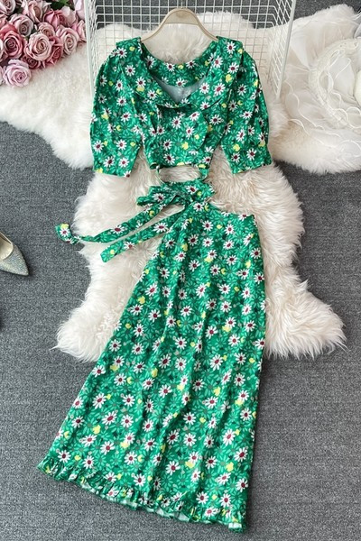 Ženski kompleti sa cvjetnim uzorkom u zelenoj boji