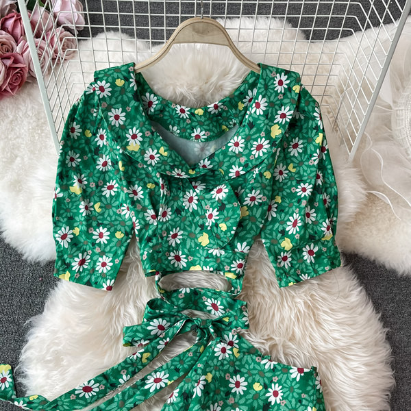 Ženski kompleti sa cvjetnim uzorkom u zelenoj boji