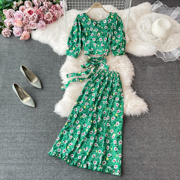Ženski kompleti sa cvjetnim uzorkom u zelenoj boji