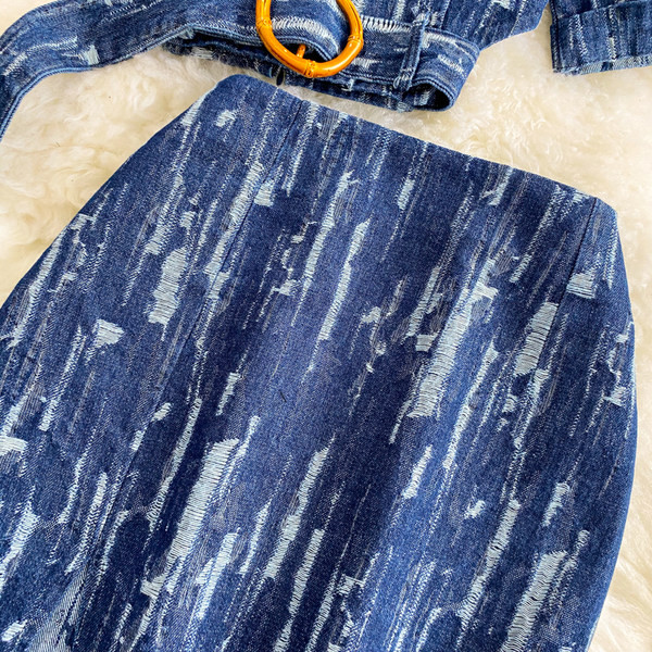 Ženski teksas set iz dva dela plave boje