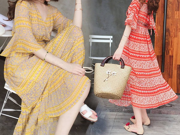 Moderna ženska duga haljina s uzorkom za trudnice