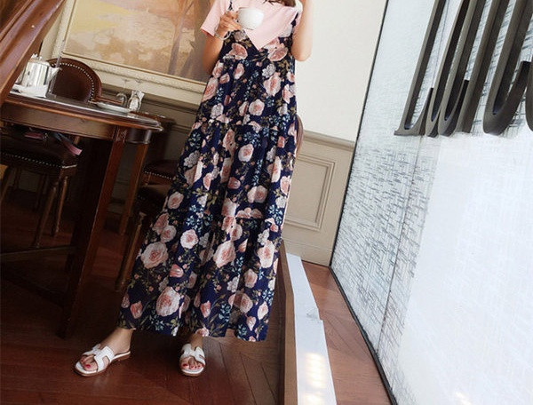 Moderan ženski komplet za trudnice od duge haljine i bluze