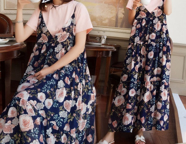 Moderan ženski komplet za trudnice od duge haljine i bluze